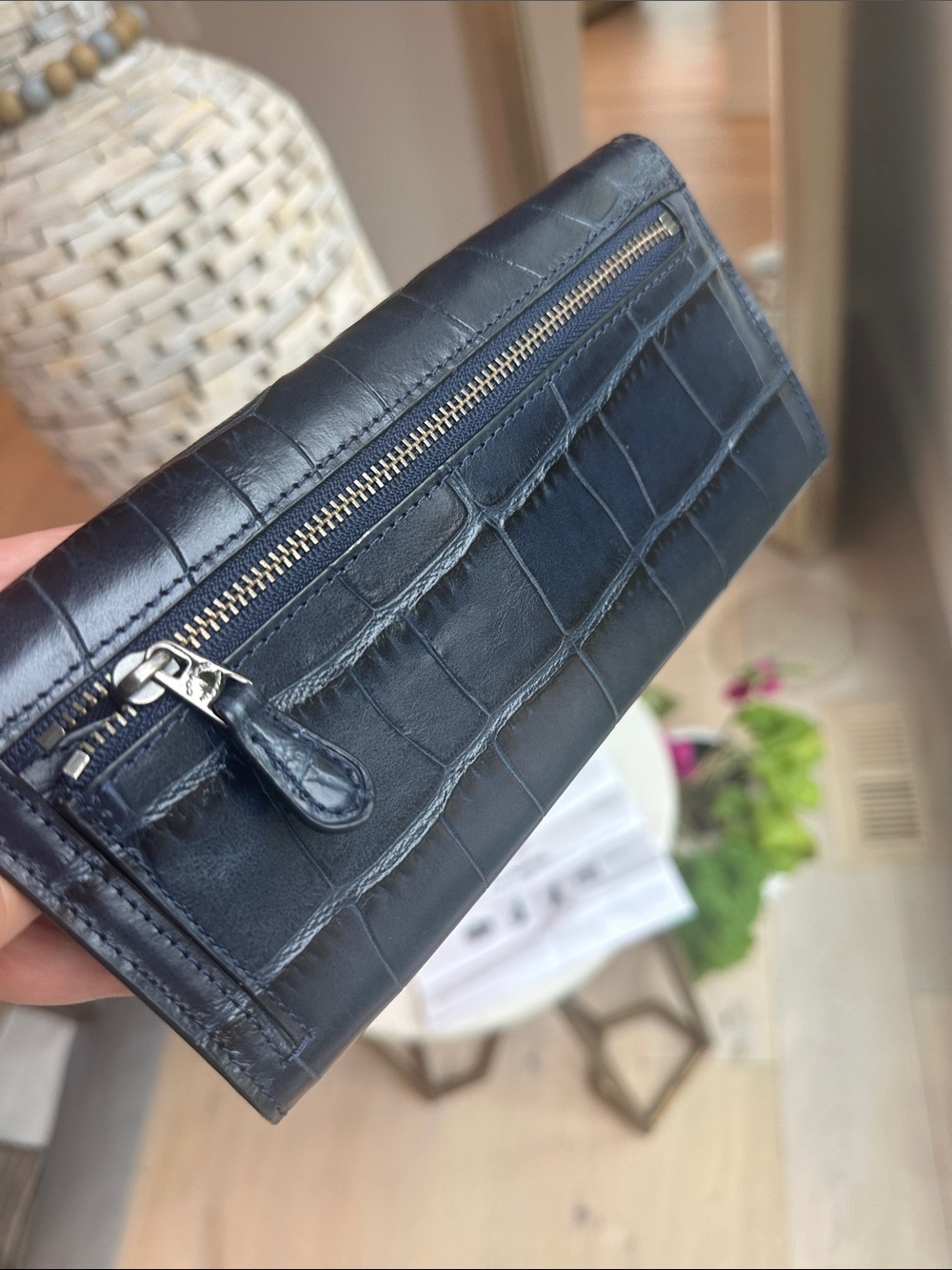 Coach Croc-Embossed Leather Envelope Wallet in Dark Navy - Picture 4 of 7